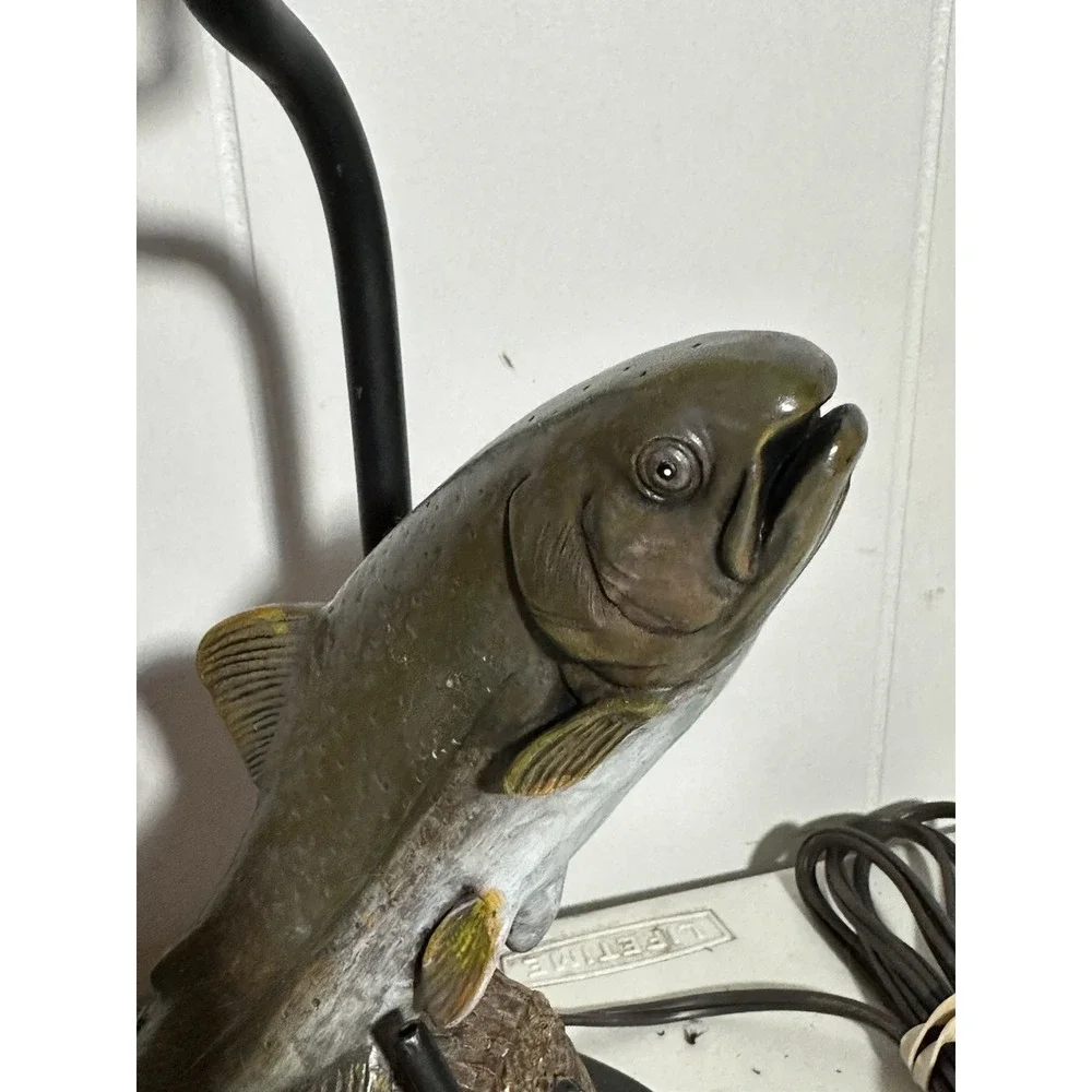 Vintage Fishing Fish Table Lamp Resin Trout Bass Cabin Lodge Decor 21